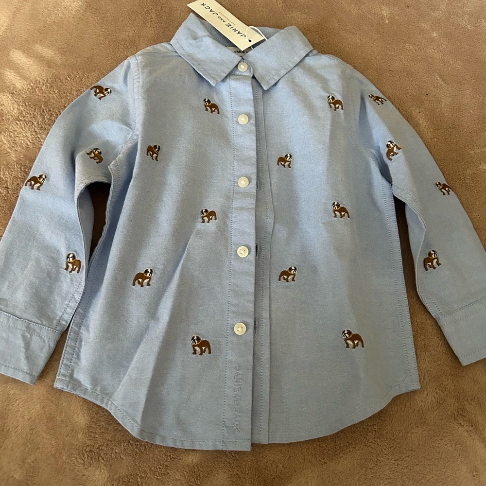 Janie&Jack infant boys button down collar dog print shirt. Size 18-24 mos NWT